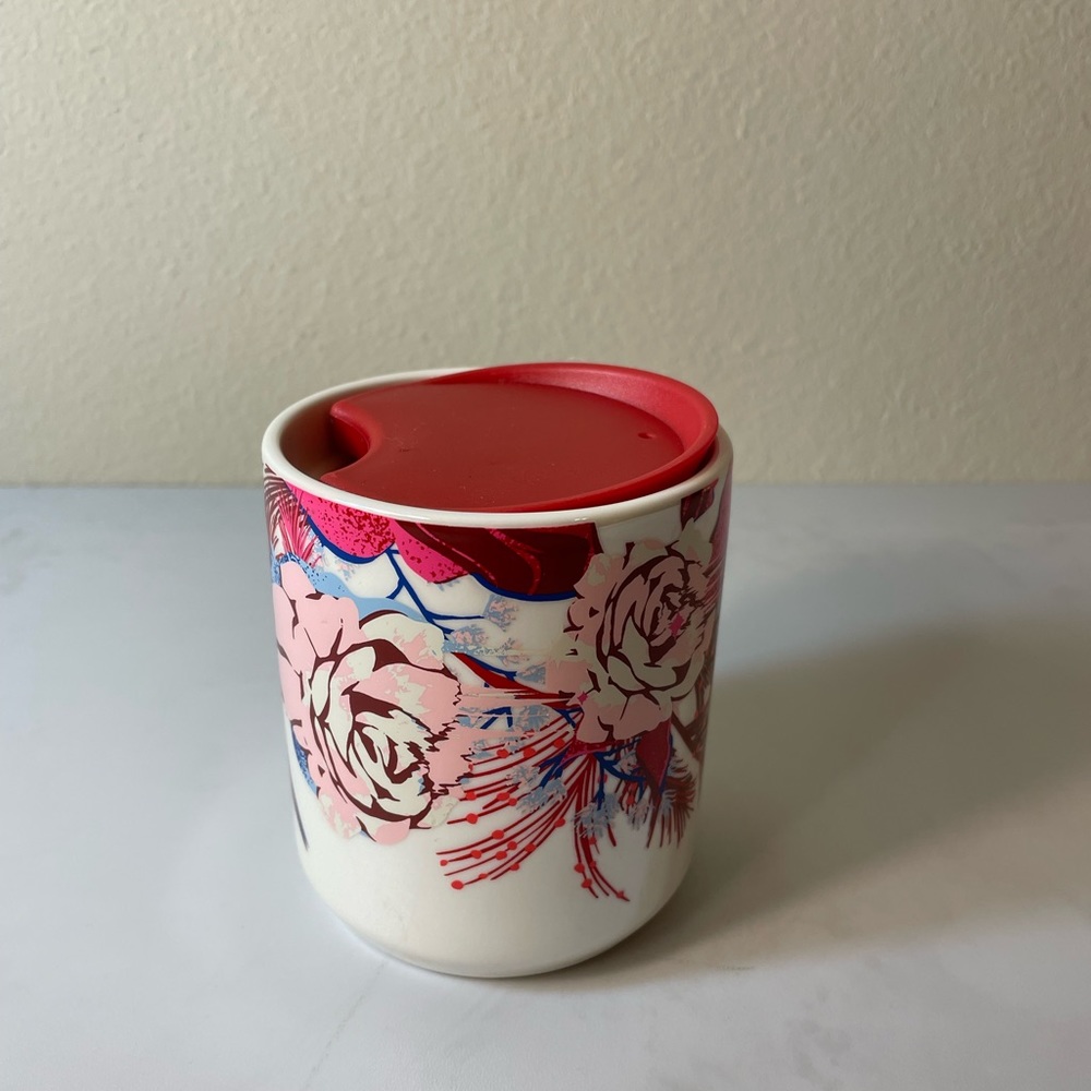 Starbucks 2023 Holiday White Floral Mini Ceramic Tumbler With Lid 8 oz